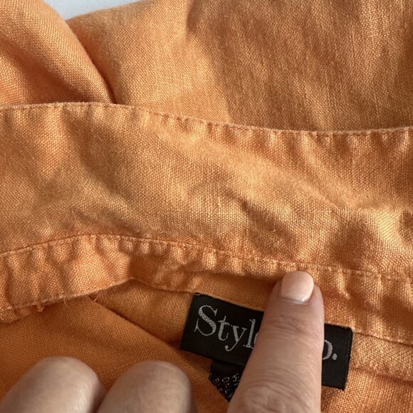 Style&Co Linen Button Up Womens 12 Orange Kimono‎ Sleeve Casual Lagenlook READ - Picture 11 of 11